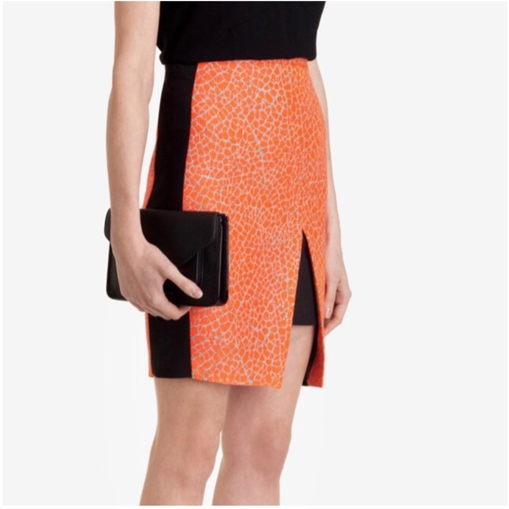 TED BAKER Quanda Jacquard in Neon Orange and Black Skirt 0